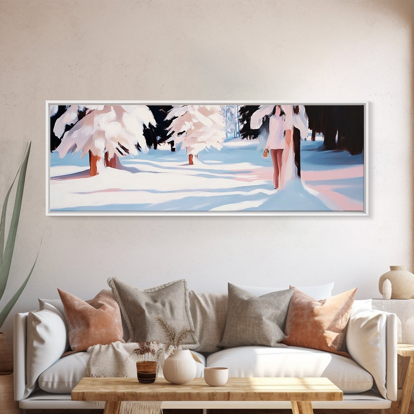 Snowy Forest, Winter Scene, Tranquil Beauty, Framed Canvas Print, Cozy Wall Art, Christmas Home Decor, Minimalist Winter Artwork