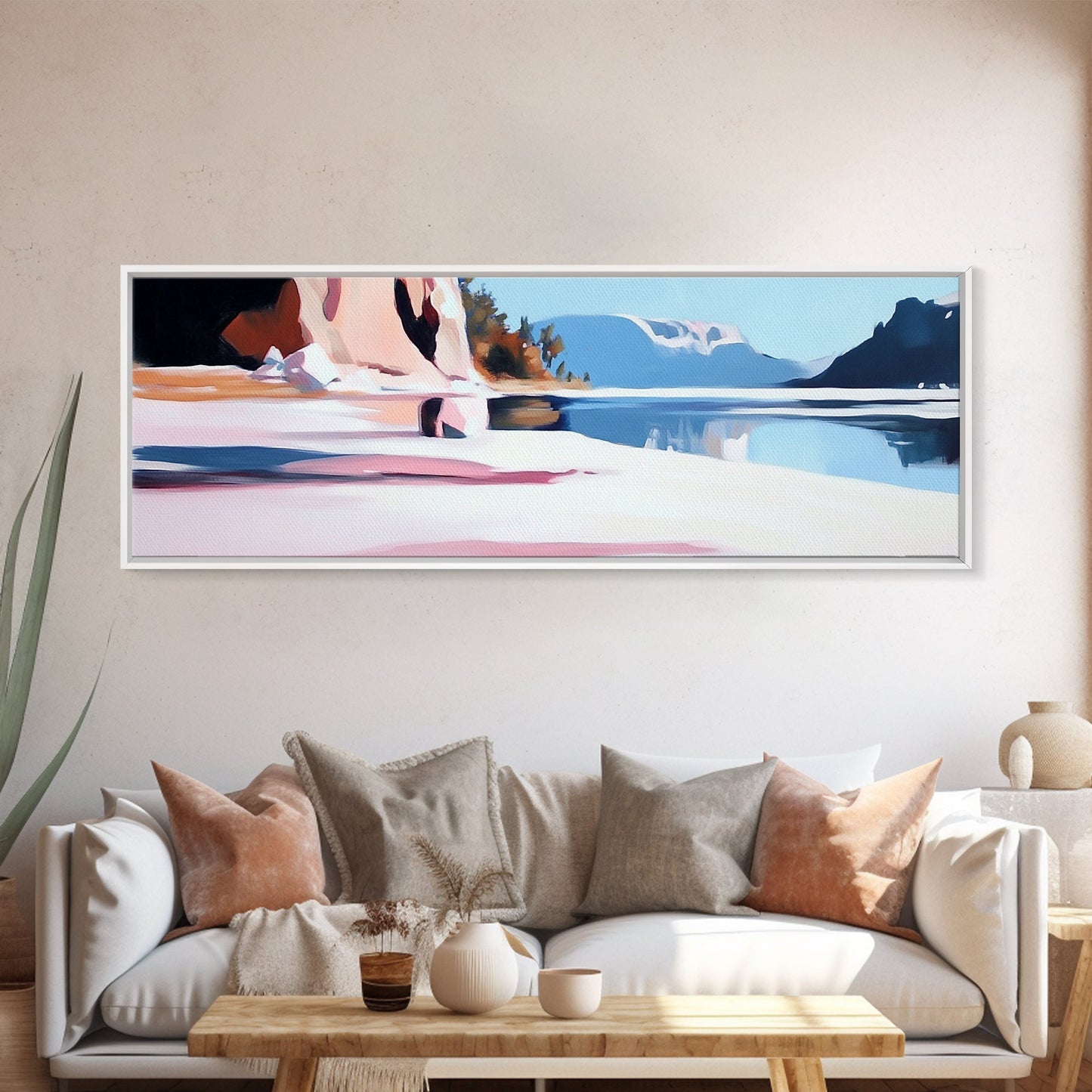 Lake Reflection, Serene Nature, Framed Canvas Print, Minimalist Wall Art, Living Room Decor, Blue Tones, Tranquil Home Aesthetic