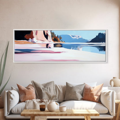 Lake Reflection, Serene Nature, Framed Canvas Print, Minimalist Wall Art, Living Room Decor, Blue Tones, Tranquil Home Aesthetic