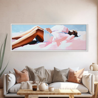 Relaxing On Beach, Summer Vibes, Serene Escape, Coastal Canvas Print, Bedroom Wall Art, Minimalist Decor, Pastel Beach Aesthetic