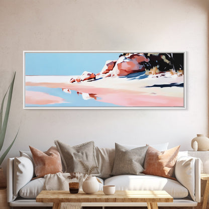 Pink Sands, Beach Art, Coastal Print, Framed Canvas Print, Ocean Wall Art, Soft Pastel Landscape, Minimalist Beach Decor, Living Room Art