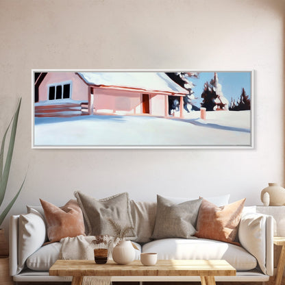 Snow Cabin, Winter Scene, Cozy Christmas Art, Framed Canvas Print, Rustic Home Decor, Holiday Wall Art, Winter Art, Mountain Retreat