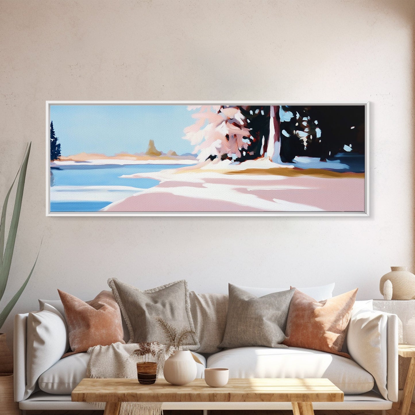 Winter Landscape, Snowy Trees, Nature Art, Framed Canvas Print, Cozy Wall Decor, Scandinavian Painting, Winter Scene, Bedroom Artwork