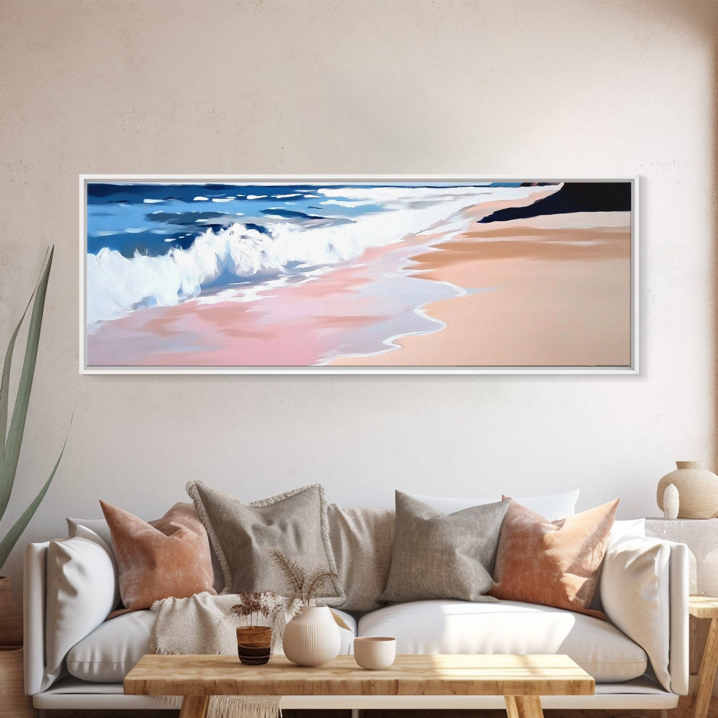 Tropical Shore, Waves Crashing, Serene Ocean, Coastal Canvas Print, Living Room Wall Art, Nautical Decor, Minimalist Beach Art