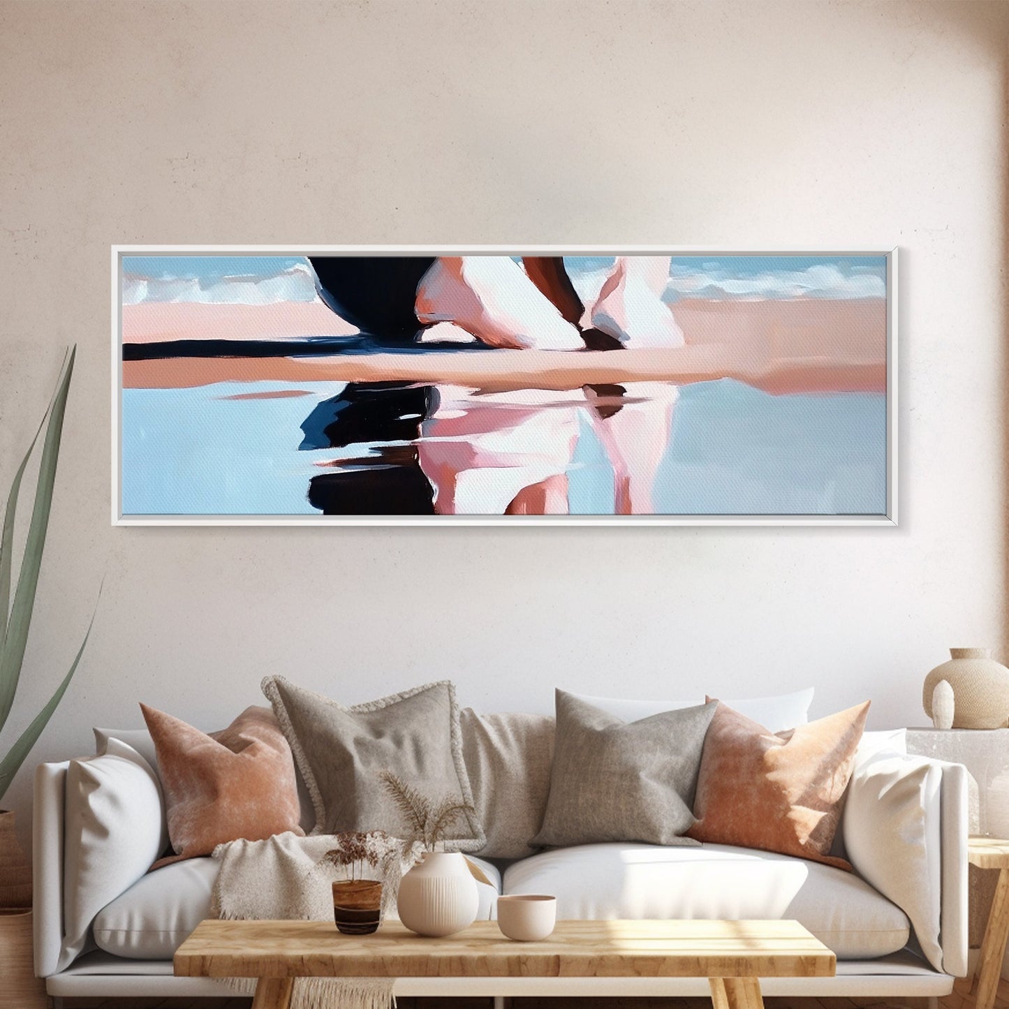 Sunset Reflection, Beach Art, Ocean Painting, Framed Canvas Print, Coastal Wall Art, Living Room Decor, Modern Minimalist Home Style