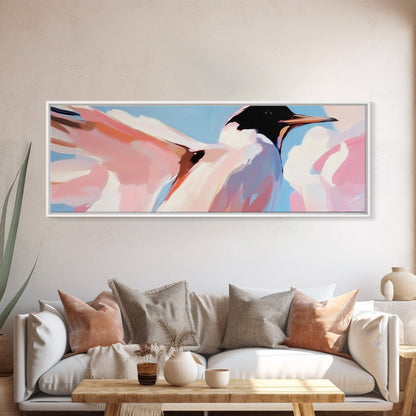 Soaring Seabird Art, Coastal Bird Print, Minimalist Wildlife Art, Pastel Sky Painting, Large Canvas Print, Beach House Decor, Bedroom Art