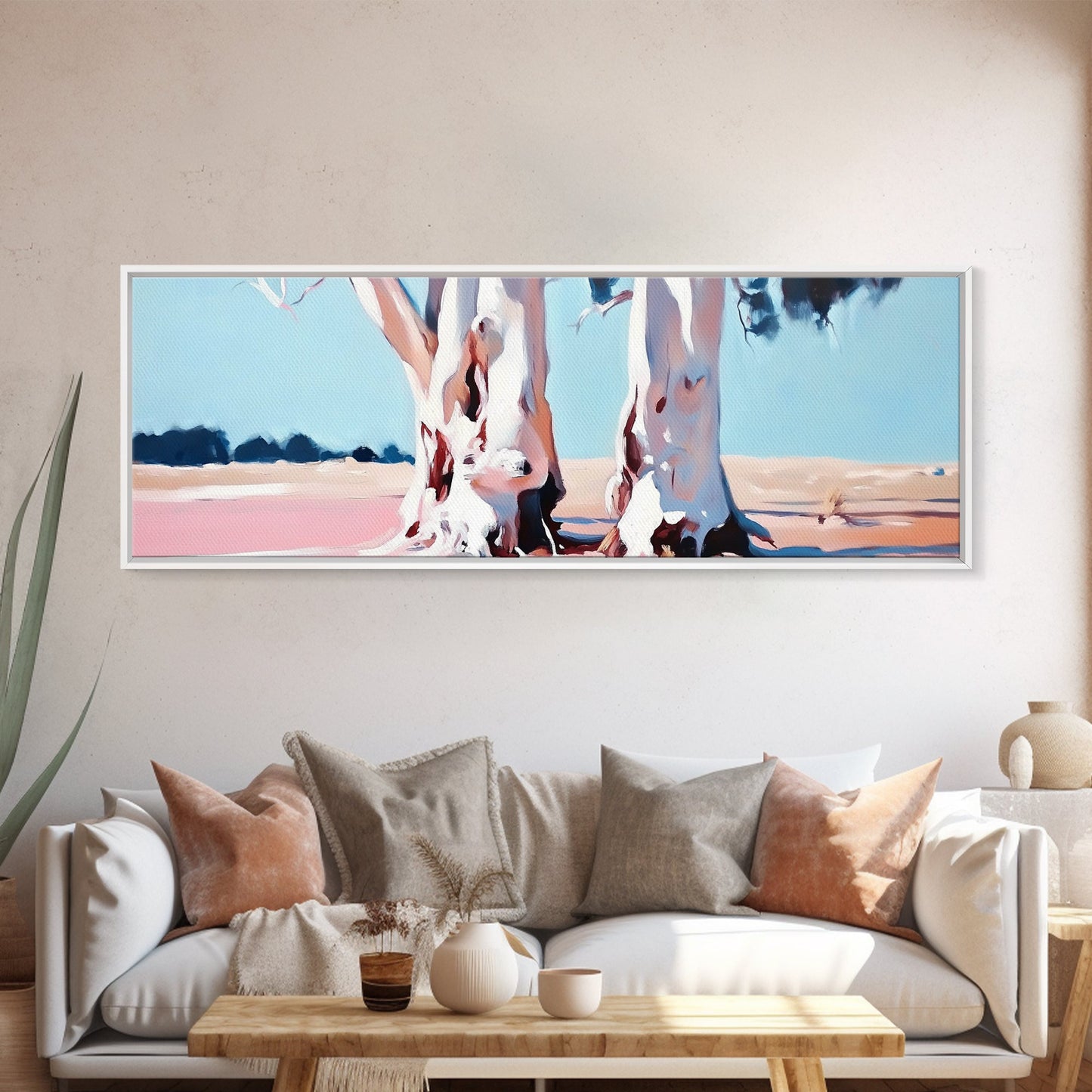 Desert Trees, Minimalist Landscape, Rustic Home Decor, Framed Canvas Print, Living Room Wall Art, Boho Aesthetic, Neutral Nature Art