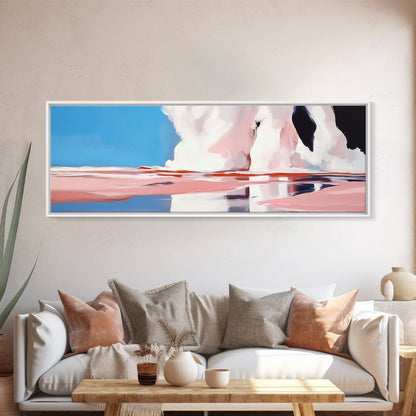 Ocean Reflection, Pink Waves, Abstract Seascape, Modern Coastal Art, Minimalist Decor, Framed Canvas Print, Living Room Wall Art