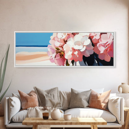Hydrangea Blooms, Coastal Flowers, Nature Wall Art, Living Room Decor, Summer Aesthetic, Impressionist Style, Framed Canvas Print