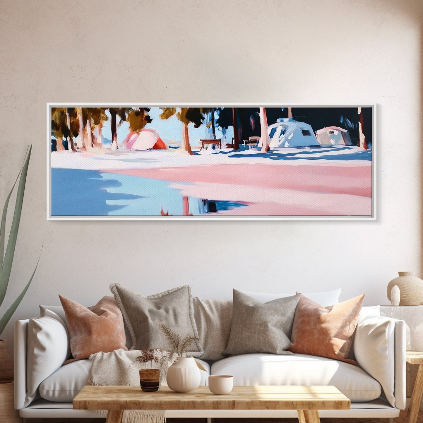 Camping Scene, Nature Landscape, Outdoor Adventure Art, Framed Canvas Print, Rustic Cabin Decor, National Park Wall Art, Minimalist Art