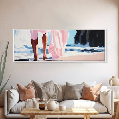 Ocean Waves, Feminine Beach Art, Coastal Minimalist Decor, Framed Canvas Print, Soft Pastel Seaside Art, Nautical Living Room Wall Art