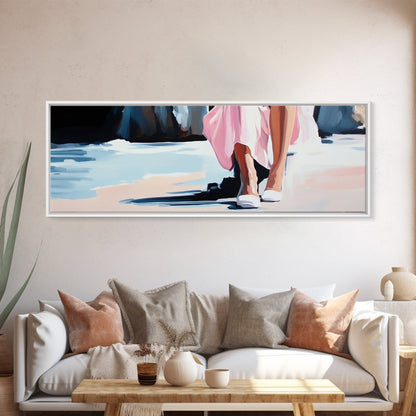 Seaside Elegance, Soft Beach Vibes, Ocean Walk Art, Framed Canvas Print, Feminine Coastal Decor, Seascape Painting, Summer Aesthetic