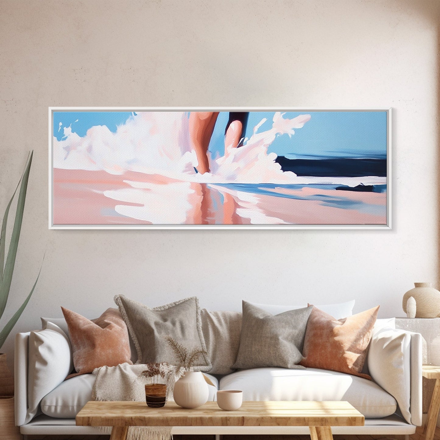 Waves and Feet, Coastal Wall Art, Ocean Art, Beach Lover Gift, Seascape Painting, Framed Canvas Print, Modern Living Room Decor