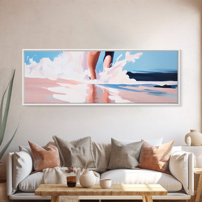 Waves and Feet, Coastal Wall Art, Ocean Art, Beach Lover Gift, Seascape Painting, Framed Canvas Print, Modern Living Room Decor