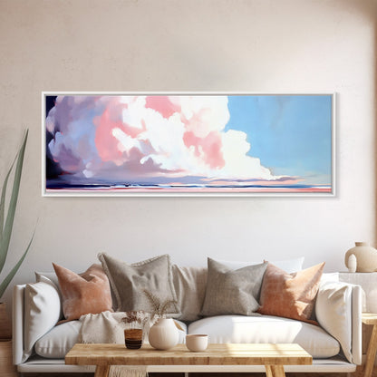 Soft Clouds, Ocean Horizon, Dreamy Seascape, Modern Beach Art, Framed Canvas Print, Coastal Minimalist, Living Room Wall Art
