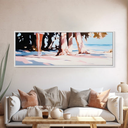 Palm Shadows, Beach Escape, Relaxing Shoreline, Summer Coastal, Canvas Print, Boho Aesthetic, Living Room Wall Art, Modern Tropical Decor