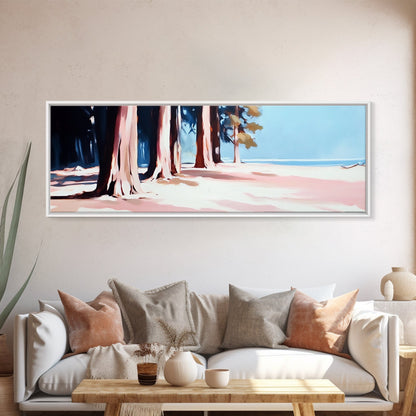 Tranquil Forest, Coastal Landscape, Minimalist Wall Art, Framed Canvas Print, Nature Decor, Beach House Wall Art, Boho Aesthetic