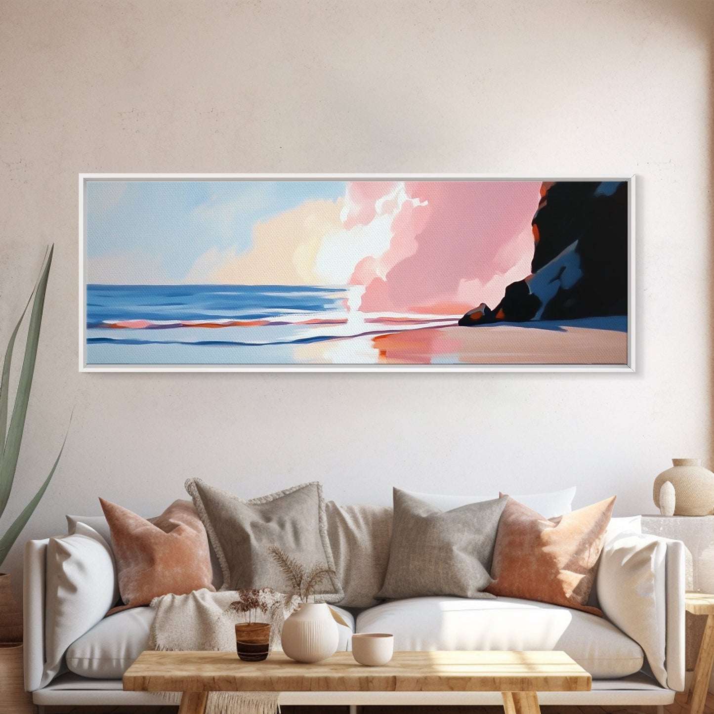 Ocean Sunset, Serene Beach, Coastal Decor, Canvas Print, Dreamy Seascape, Living Room Wall Art, Pastel Wall Art, Relaxing Artwork