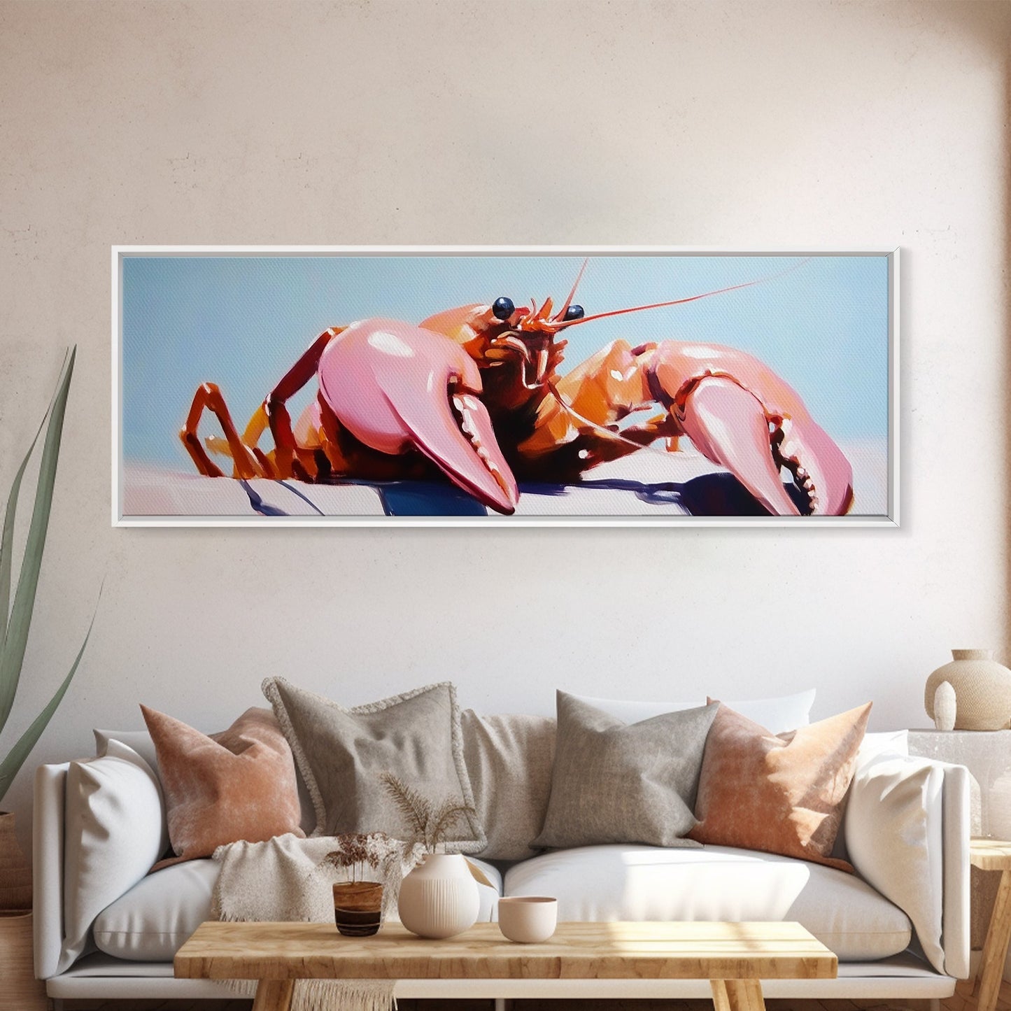 Lobster Illustration, Nautical Kitchen Art, Coastal Seafood Decor, Canvas Print, Rustic Beach House, Maritime Aesthetic, Dining Wall Art