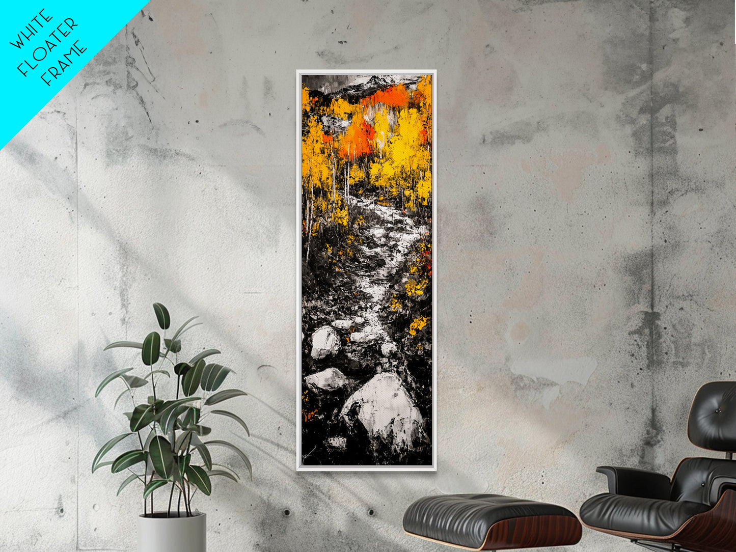 Autumn Forest, Golden Trees, River Path, Framed Canvas Print, Fall Landscape Art, Rustic Wall Decor, Cabin Art, Living Room Wall Art