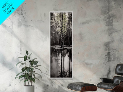 Reflective Trees, Monochrome Forest Painting, Minimalist Nature Art, Framed Canvas Print, Black and White Wall Art, Dining Room Decor