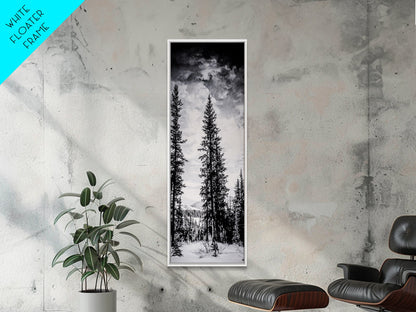 Black White Pine, Winter Forest, Nature Wall Art, Christmas Decor, Modern Minimalist, Monochrome Print, Framed Canvas Print