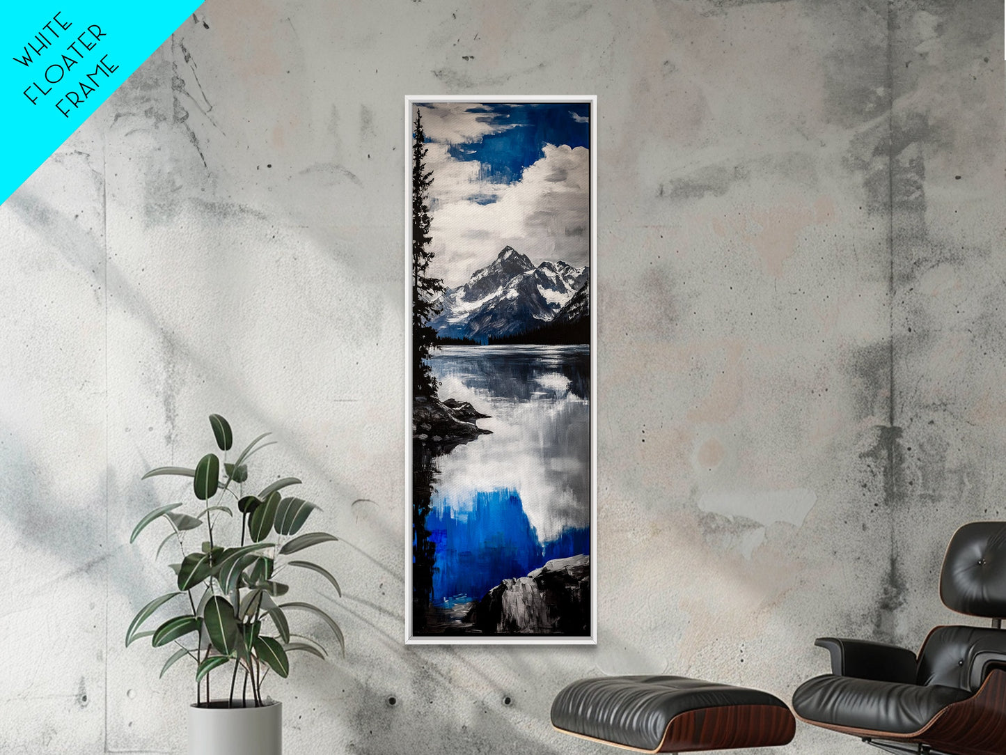 Serene Lake, Blue Mountain Reflection, Tranquil Water Art, Nature Wall Decor, Contemporary Landscape, Canvas Print