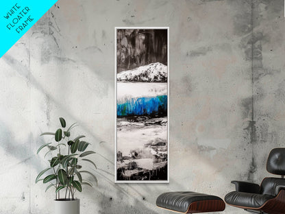 Mountain Reflection, Blue Lake Art, Nature Canvas Print, Black White Wall Art, Landscape Painting, Large Artwork, Minimalist Decor