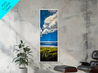 Ocean Horizon Art, Coastal Landscape Wall Decor, Sky and Clouds Painting, Serene Beach House Art, Nautical Artwork, Framed Canvas Print
