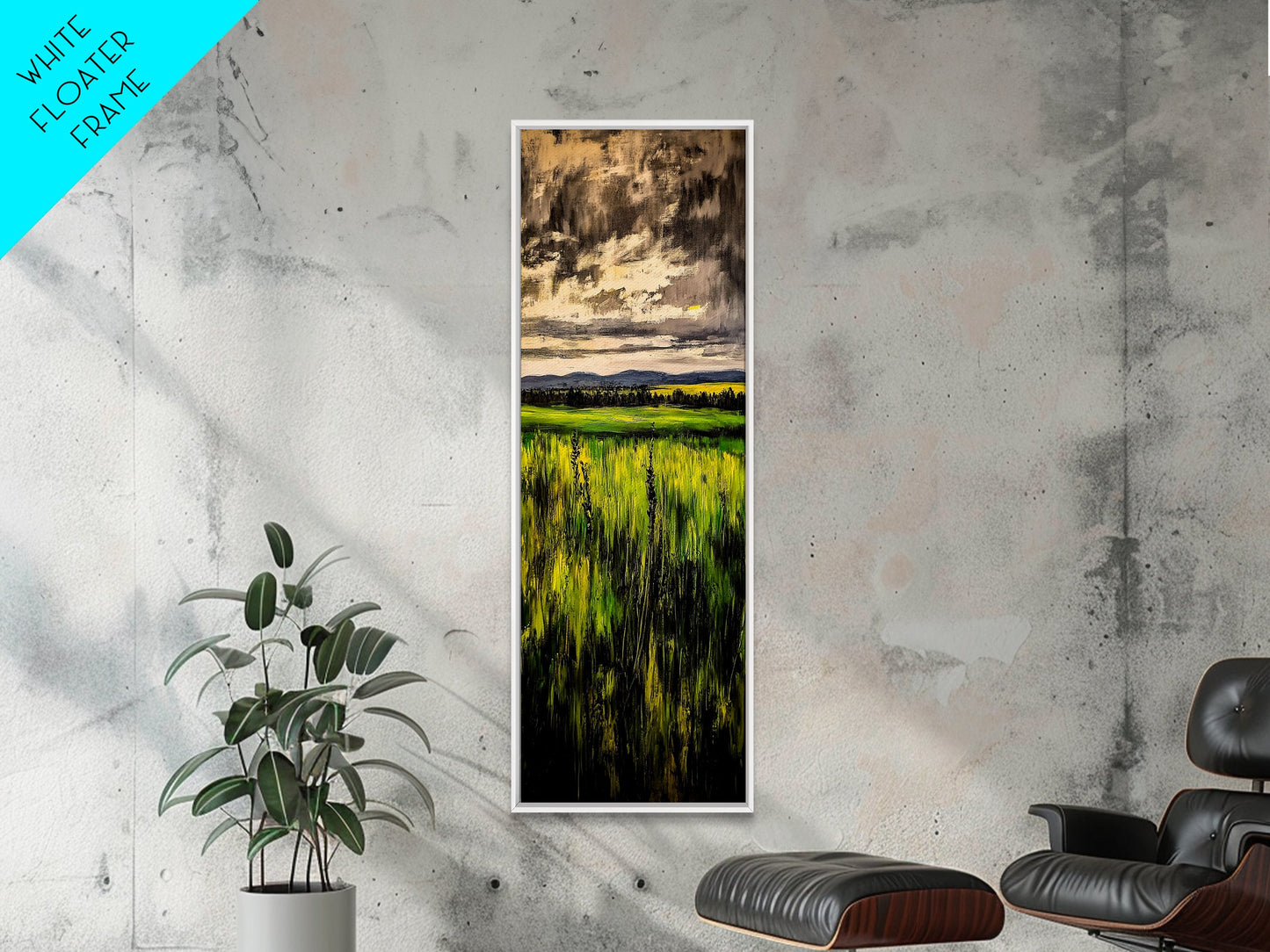 Stormy Sky, Open Fields, Nature Painting, Moody Art, Framed Canvas Print, Minimalist Landscape, Living Room Wall Art, Neutral Color Palette