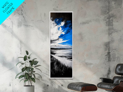 Black and White Beach, Monochrome Seascape, Moody Sky, Nature Photography, Framed Canvas Print, Minimalist Wall Art, Elegant Home Decor