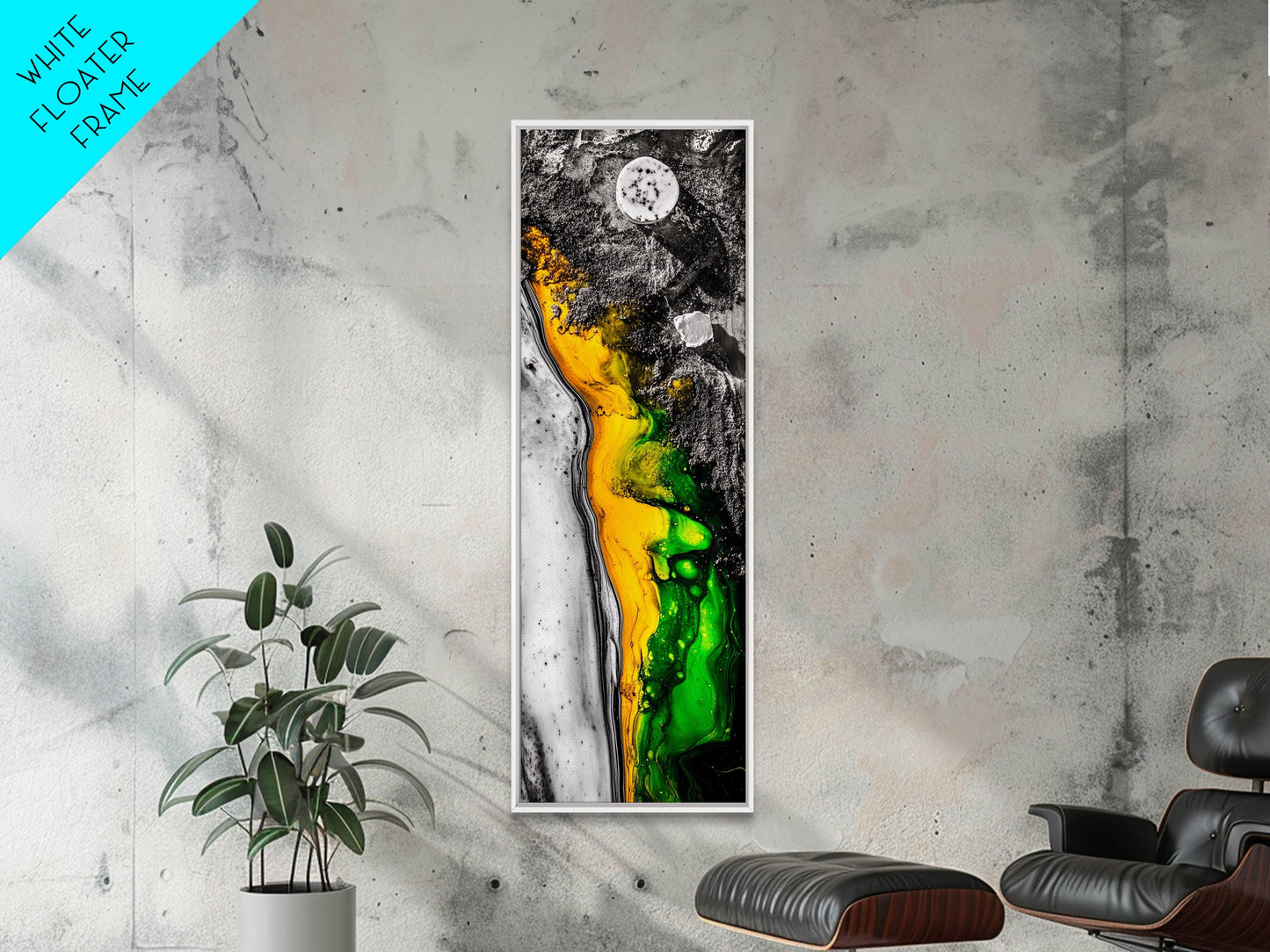 Marbled Abstract Art, Green and Yellow Fluid Painting, Modern Wall Decor, Textured Artwork, Contemporary Office Art, Framed Canvas Print