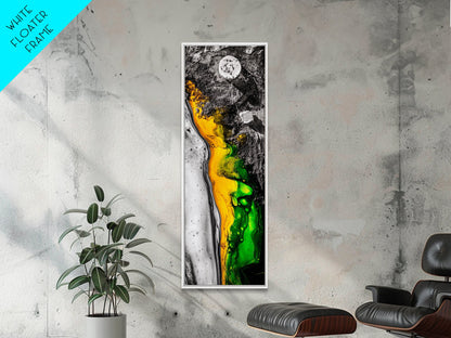 Marbled Abstract Art, Green and Yellow Fluid Painting, Modern Wall Decor, Textured Artwork, Contemporary Office Art, Framed Canvas Print