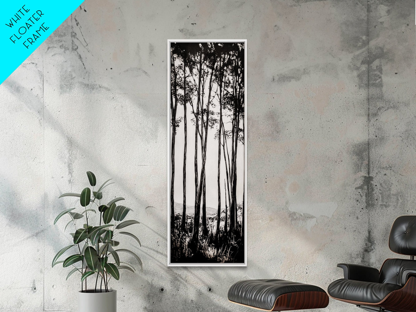Tall Trees, Monochrome Forest, Tranquil Landscape, Framed Canvas Print, Nature Wall Art, Rustic Cabin Decor, Modern Minimalist Art