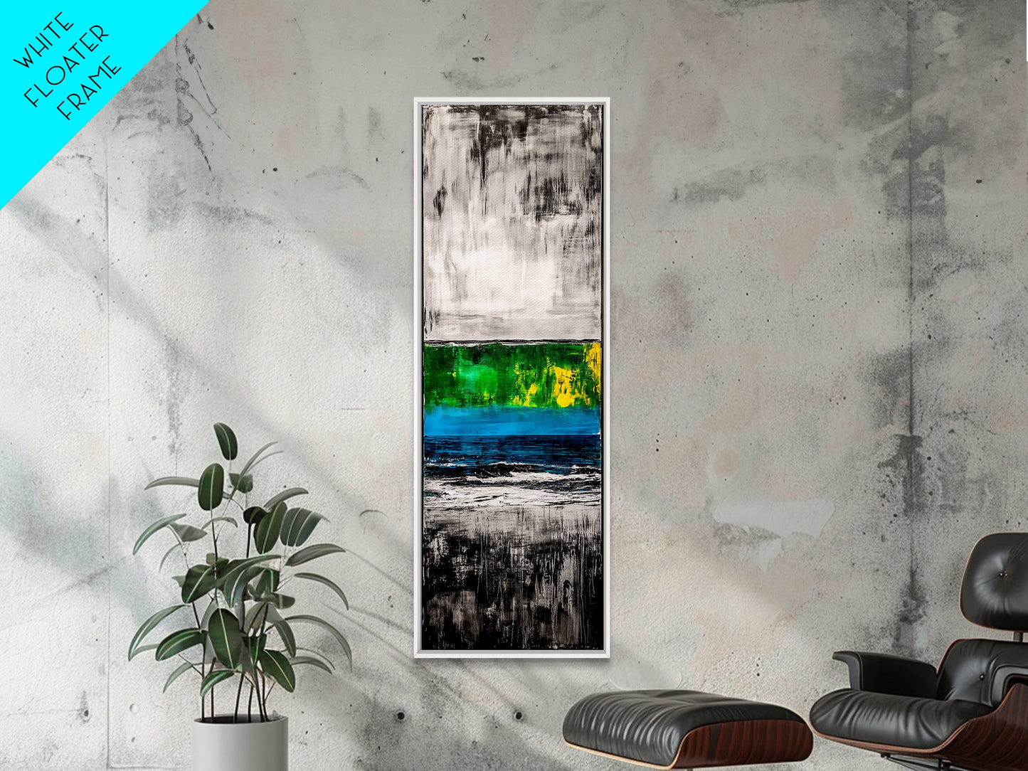 Abstract Landscape, Green and Blue, Modern Minimalist, Framed Canvas Print, Contemporary Wall Art, Office Decor, Living Room Artwork