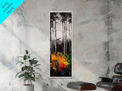 Birch Forest Painting, Mountain Wall Art, Black and White Landscape, Nature Artwork, Cabin Decor, Fall Art, Framed Canvas Print