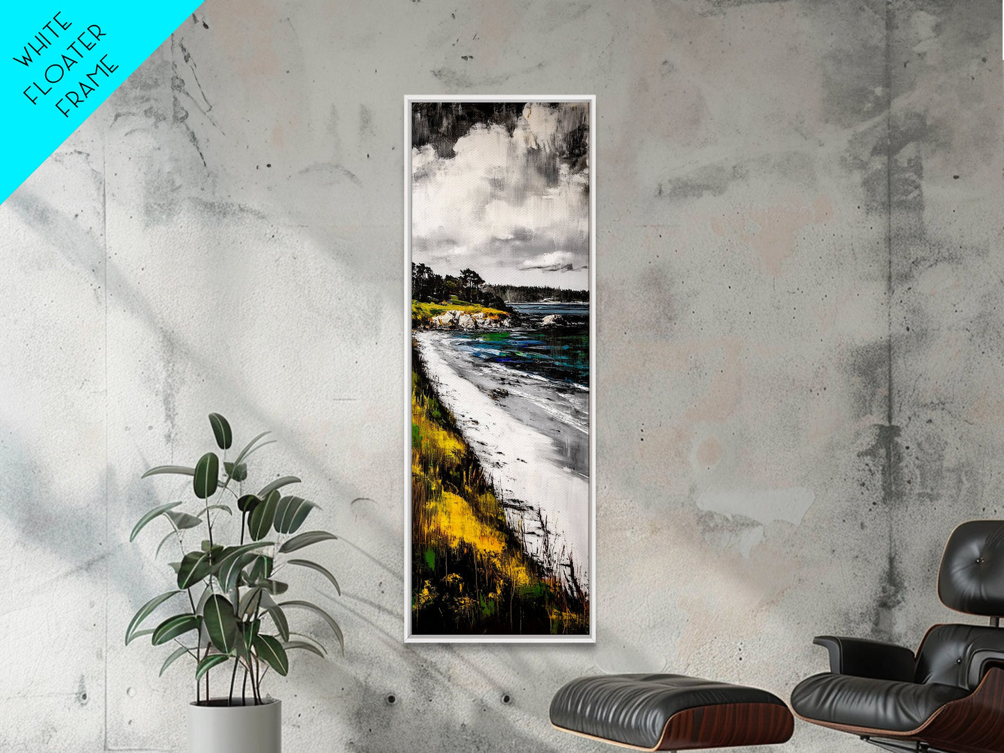 Serene Shoreline, Coastal Landscape, Framed Canvas Print, Beach Scene Painting, Ocean Wall Art, Nautical Decor, Living Room Wall Art