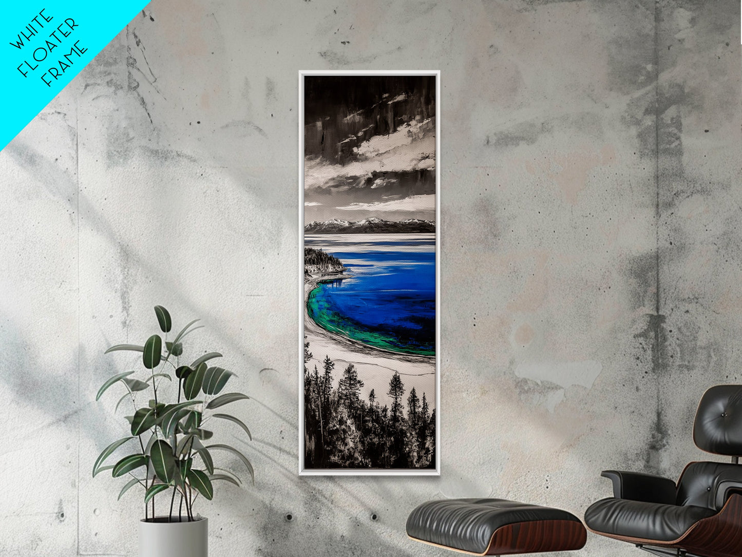 Lake View, Mountain Reflection, Black and White Art, Framed Canvas Print, Cabin Decor, Nature Inspired, Peaceful Wall Art