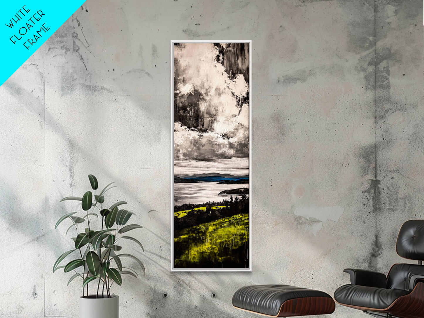 Moody Lake View, Dramatic Sky Painting, Modern Landscape Art, Framed Canvas Print, Living Room Wall Decor, Nature Inspired, Office Artwork
