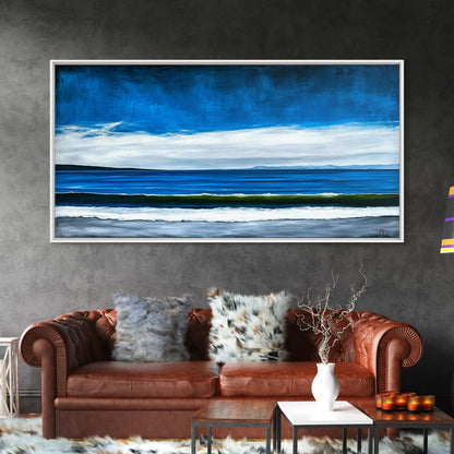 Blue Horizon, Minimalist Seascape Art, Framed Canvas Print, Ocean Wall Decor, Contemporary Coastal Painting, Modern Living Room Art