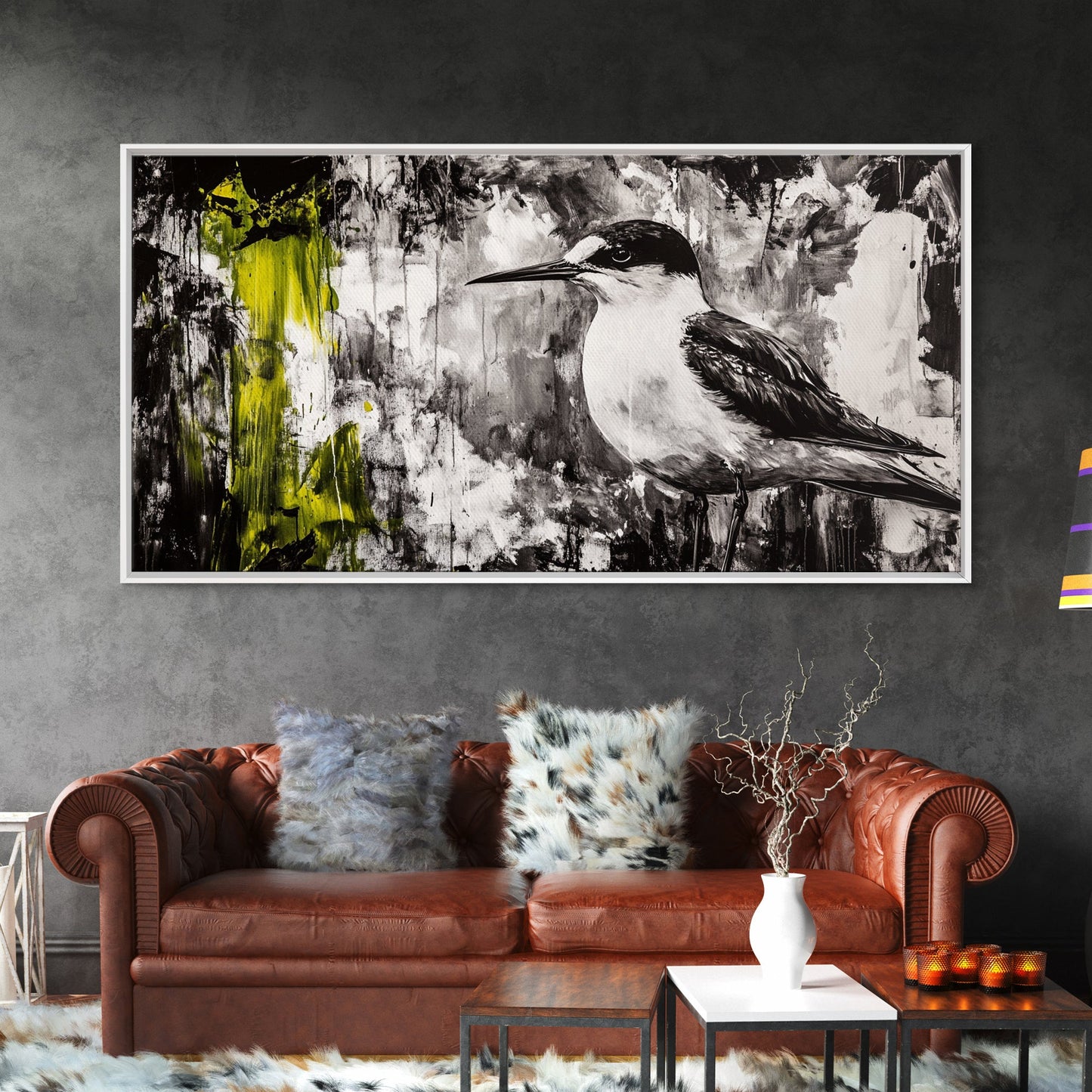 Black and White Bird, Modern Abstract, Minimalist Art, Canvas Print, Nature Wall Art, Office Wall Art, Boho Aesthetic Decor