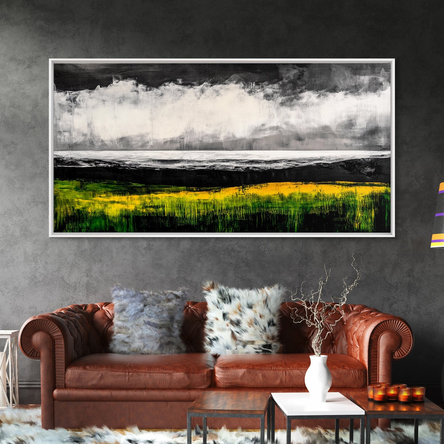 Abstract Coastal Art, Ocean Horizon, Dramatic Sky, Framed Canvas Print, Large Wall Art, Modern Living Room Decor, Beach House Art