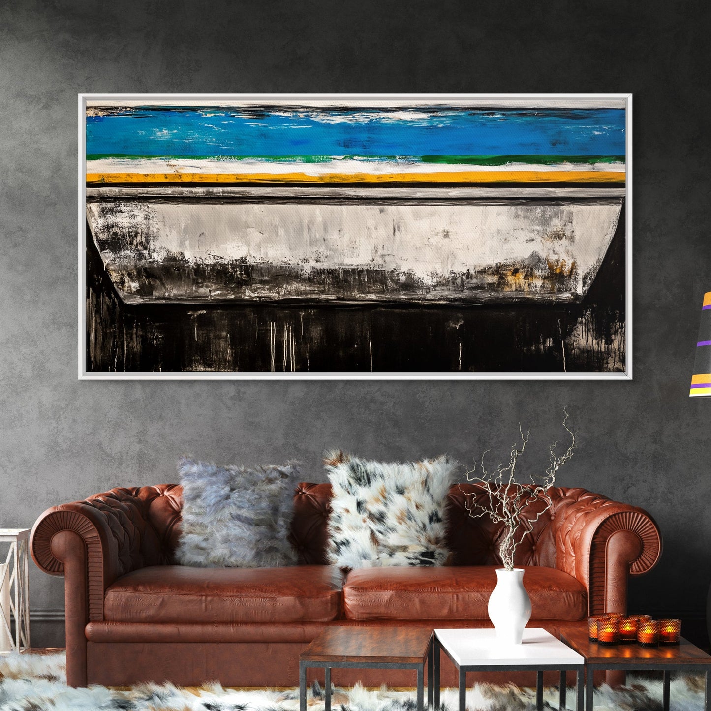 Abstract Boat, Coastal Wall Art, Nautical Decor, Large Canvas Print, Beach House Art, Modern Art, Living Room Wall Art, Blue Art