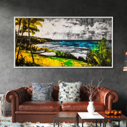 Tropical Paradise, Ocean Landscape, Coastal Wall Art, Framed Canvas Print, Beach House Decor, Living Room Art, Modern Nautical Art