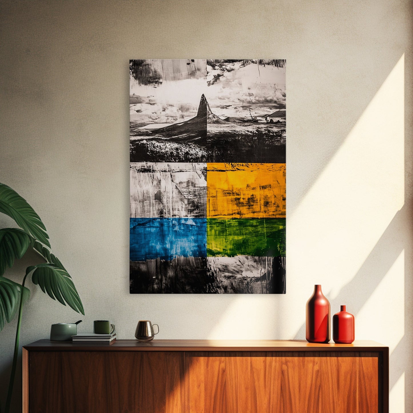 Abstract Mountain, Black and White, Geometric Art, Framed Canvas Print, Modern Wall Decor, Office Art, Minimalist Landscape, Unique Design