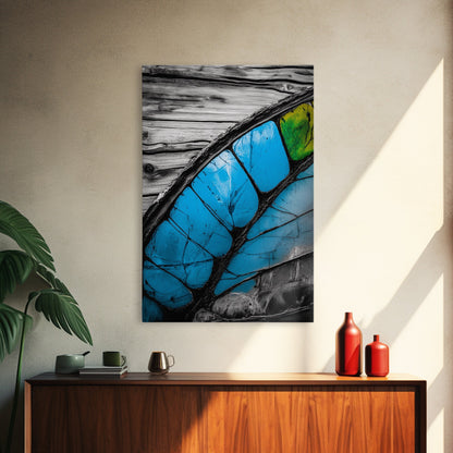 Butterfly Wing Close-up, Nature Photography, Framed Canvas Print, Rustic Wall Art, Minimalist Decor, Blue Abstract Art, Bedroom Wall Decor