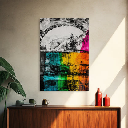 Colorful Canyon, Nature Painting, Abstract Wilderness, Vibrant Landscape, Canvas Print, Adventurous Art, Boho Decor, Office Wall Art