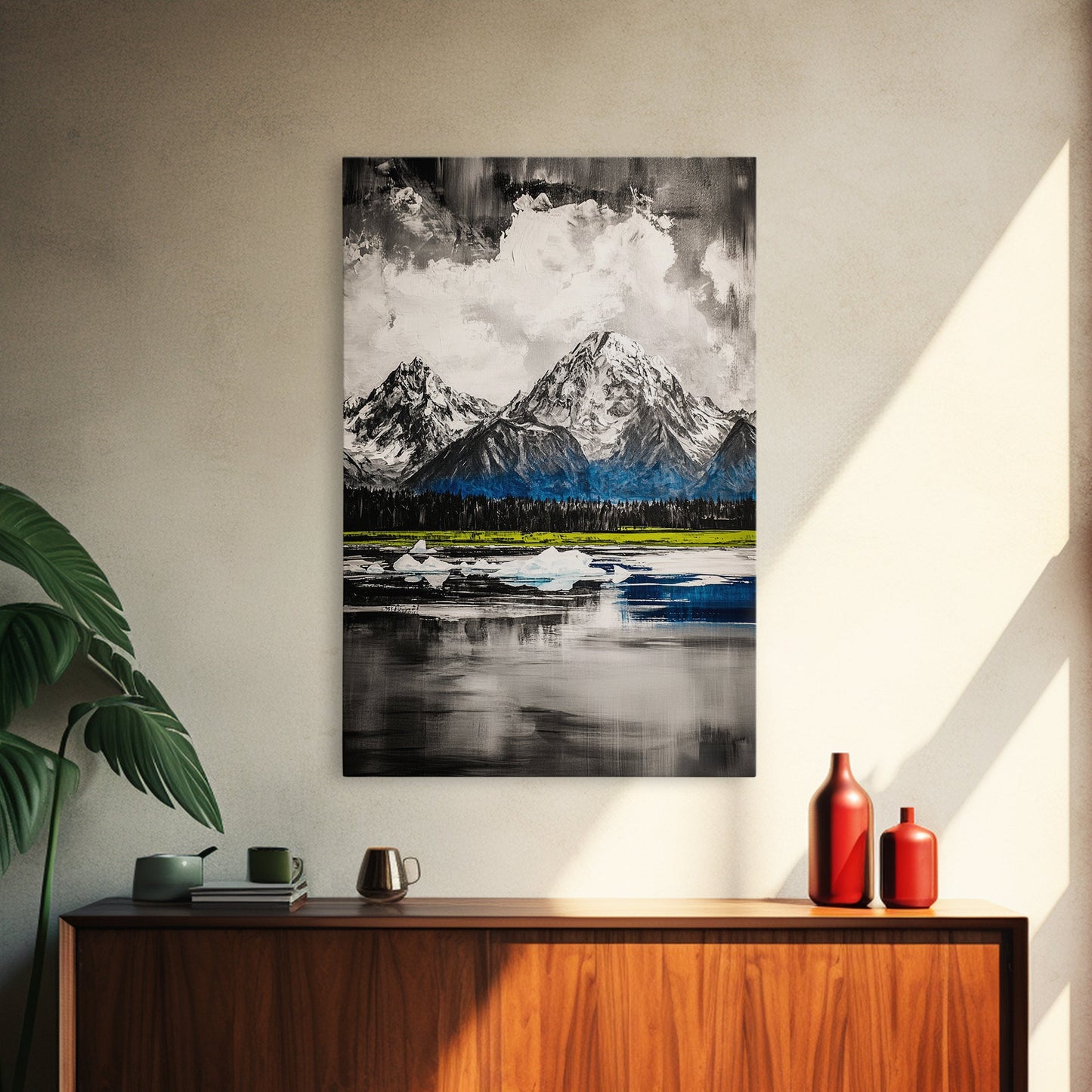 Mountain Reflections, Ice Peaks, Nature Landscape, Serene Wilderness, Canvas Print, Adventure Art, Cabin Decor, Living Room Wall Art