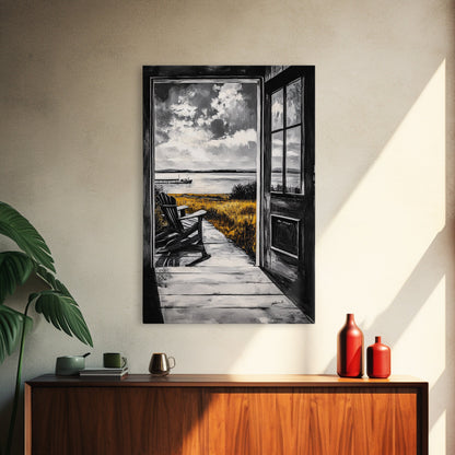 Porch View, Relaxing Landscape, Rustic Home Art, Lake House Decor, Cabin Wall Art, Nature Lover Gift, Canvas Print, Cozy Atmosphere