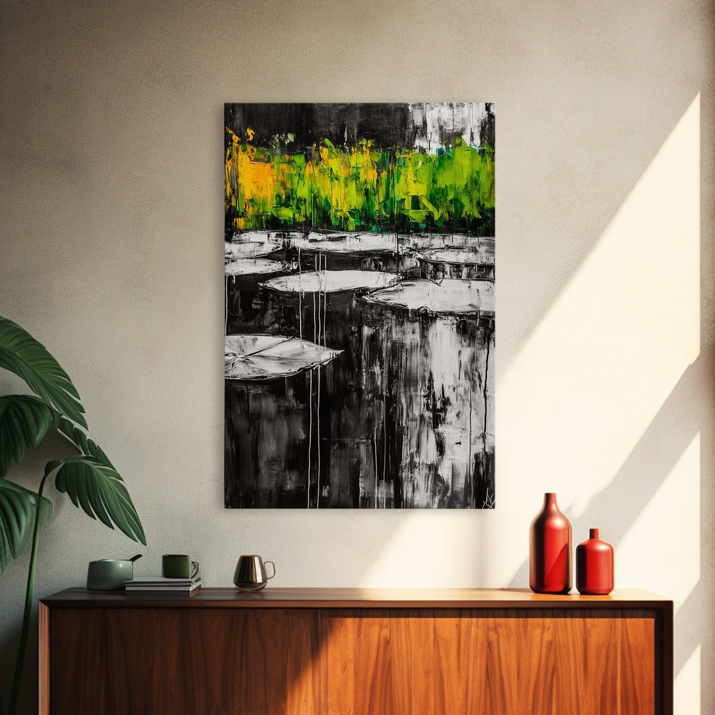 Water Lilies, Abstract Pond Art, Zen Nature Decor, Peaceful Landscape, Serene Greenery, Modern Home Style, Canvas Print, Living Room